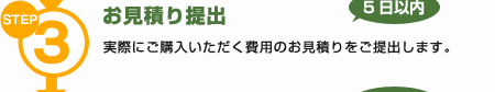 STEP3 お見積り提出 実際にご購入いただく費用のお見積りをご提出します。(5日以内)